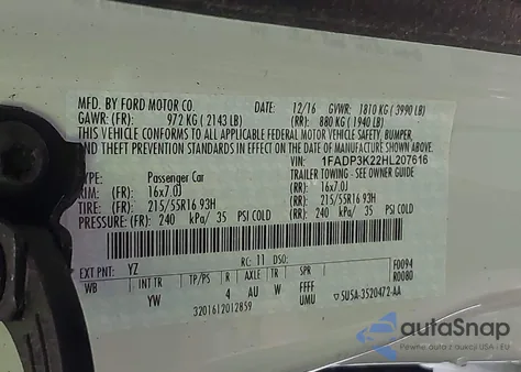 2017 Ford Focus Se из США, поврежденный, VIN 1FADP3K22HL207616